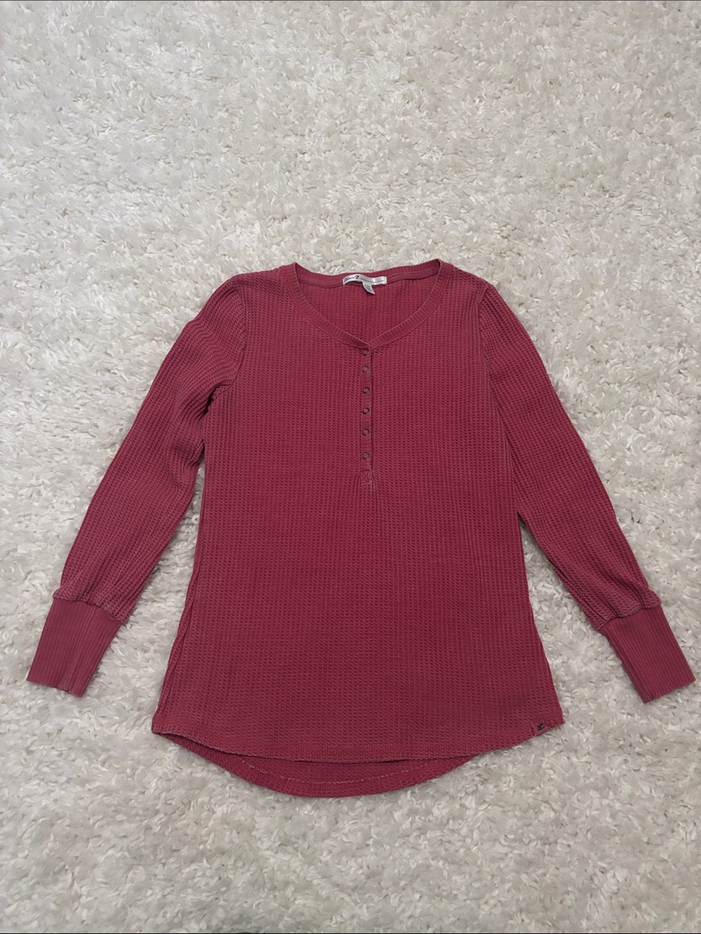 Seven7 Rose Waffle-Knit Henley Long Sleeve Top